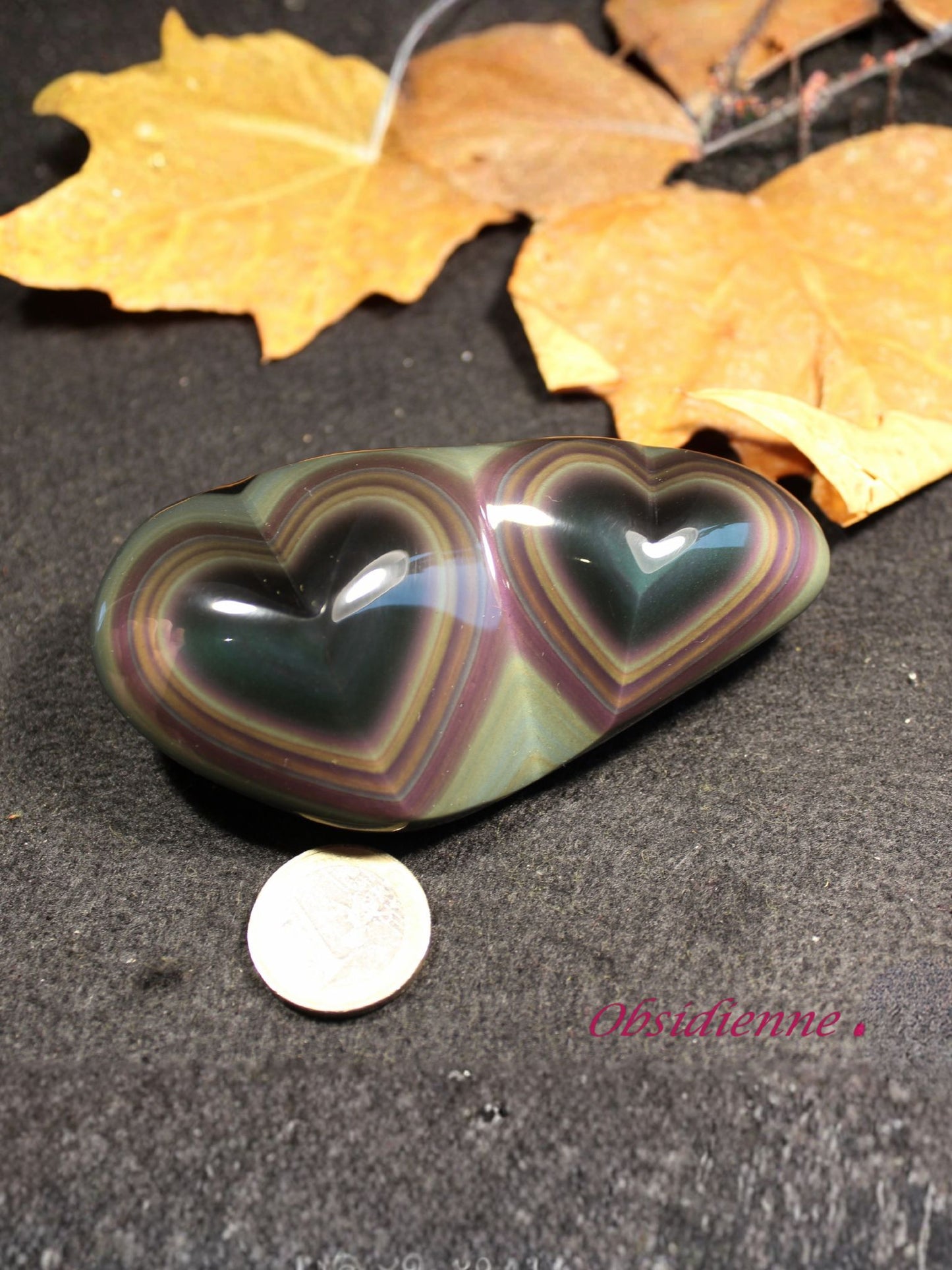 Pierre Double Cœur en Obsidienne