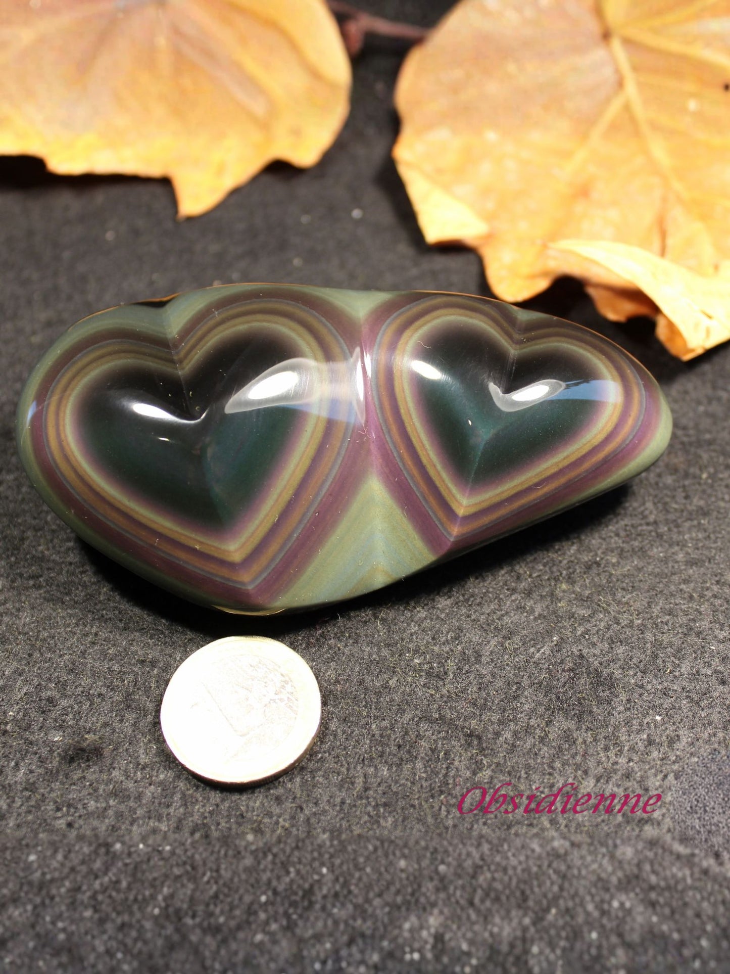 Pierre Double Cœur en Obsidienne